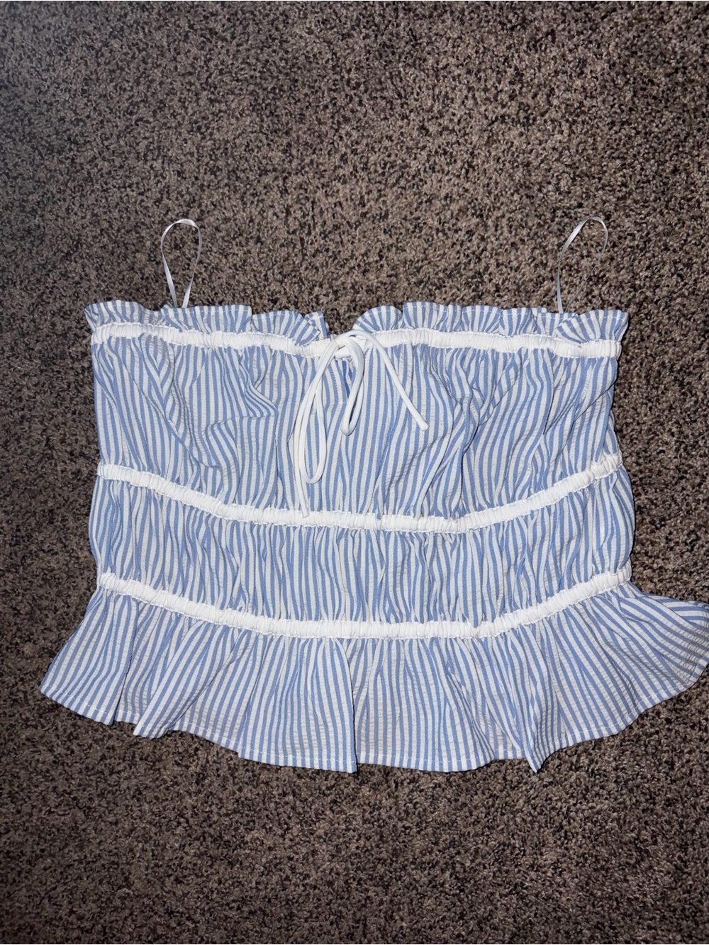 Altar’d State Blue and White Striped Ruffle Tube Top